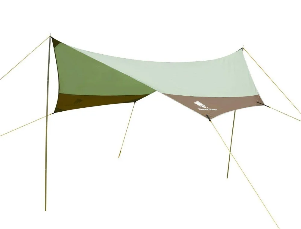 

GeerTop Waterproof Rain Fly Sun Large Shelter 4-7 Persons Tent Tarp Camping - Poles Included (Green)