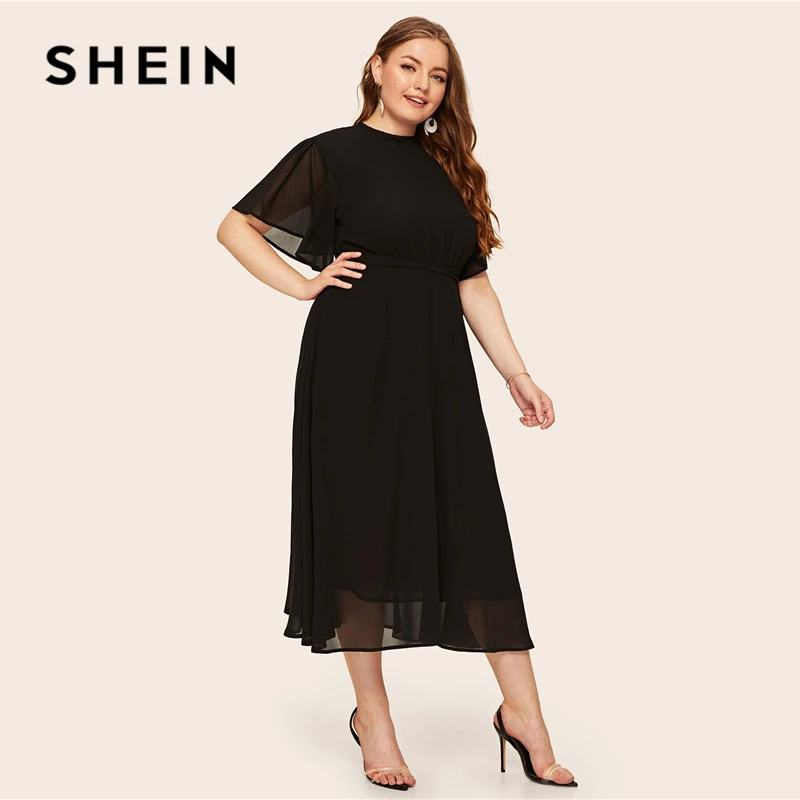 SHEIN Платье С Оригинальным Рукавом Размера Плюс, Элегантное Однотонное Макси Платье