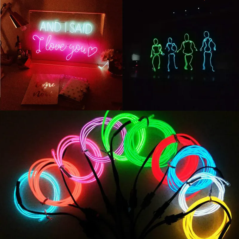 

Waterproof 1M/2M/3M/4M/5M LED Strip Light Neon Light Glow EL Wire Rope Tube Cable+Battery Controller For Car Decoration Party
