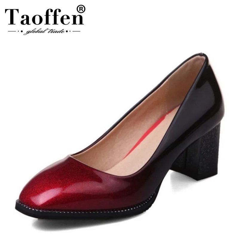 

TAOFFEN Size 32-44 Lady High Heels Pumps Square Toe Thick High Heeled Shoes Women Soft Sexy Office Lady Mature Footwears