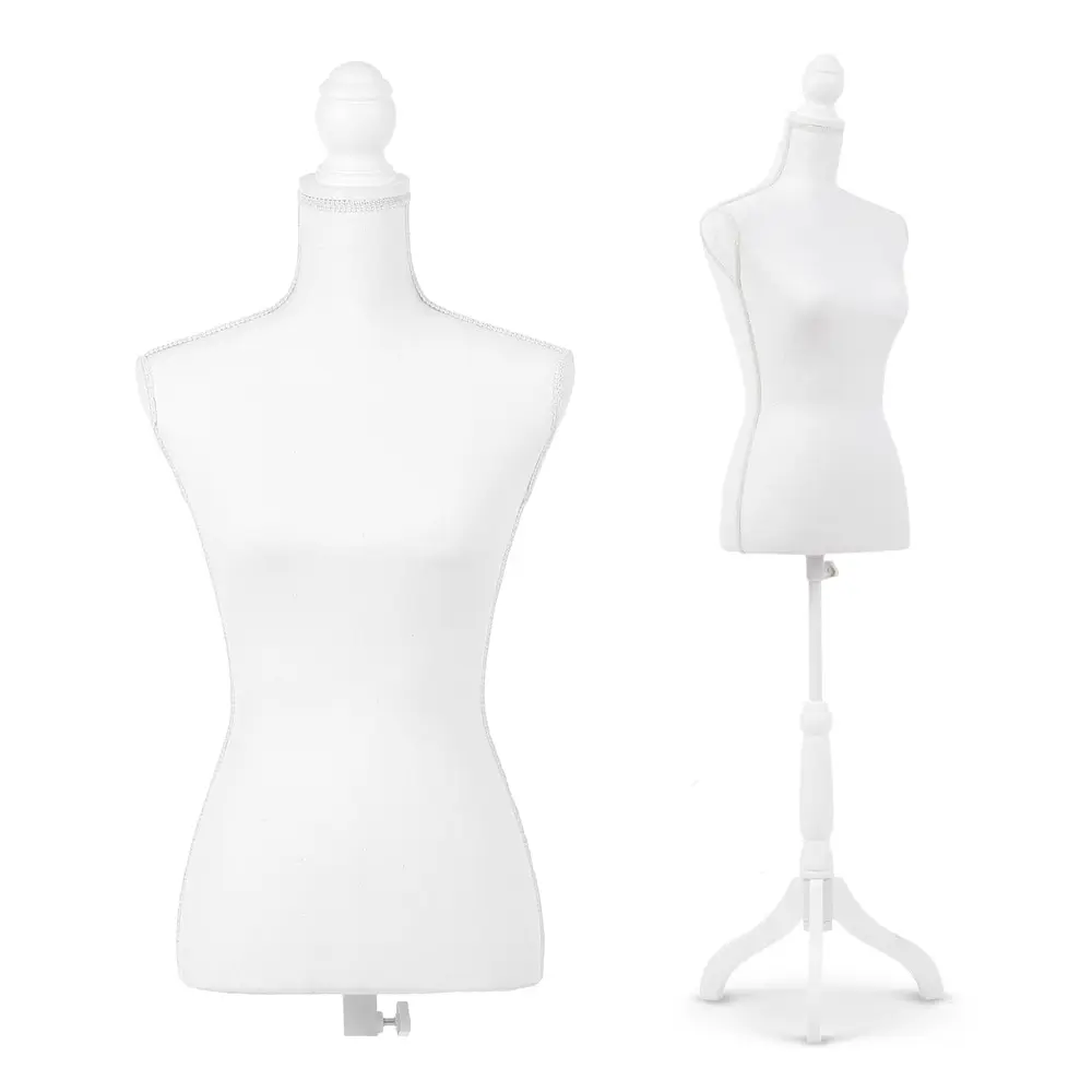 

iKayaa Clothes Rack Female Mannequin Model Holder with Wood Tripod Stand Pinnable Size 34in* 26in* 35in Clothes Display Stand