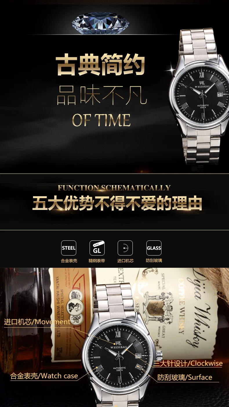 New Fashion Band Men's Watch Mechanical Small Case Bracelet Clasp Waterproof Man Wristwatch Silver Steel Watches Business Dress (12)
