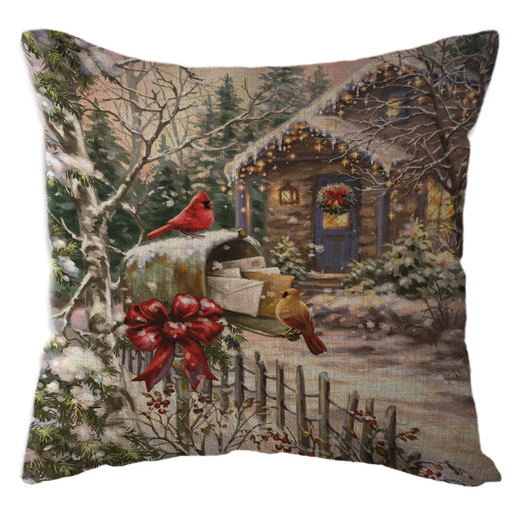 Christmas Snowman Pillow Case Linen Throw Cushion Cover For Home Sofa Decor Pillow Case Decorative Pillows Kussenhoes