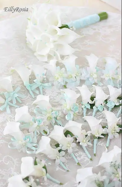Wedding Bouquets Holder Blue Waterfall White Calla Lily Crystals Bridal Bouquet for Bridesmaid Corsage Brooch bouquet de mariage