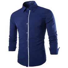 Для мужчин s модная классическая рубашка с длинным рукавом хлопковые рубашки Для мужчин планка контраст Цвет чистый тонкий мужской рубашки синий черный рубашка для Для мужчин
