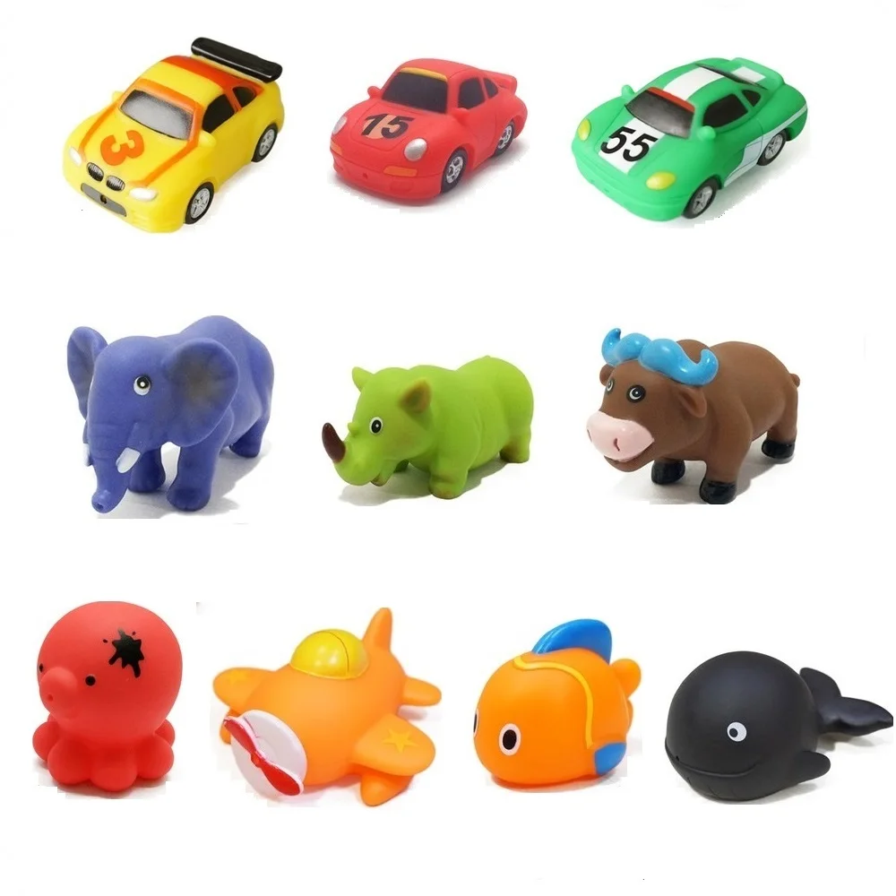 10 pcs Baby Toddler Bath Toys Vehicle Model Soft Rubber cartoon Car