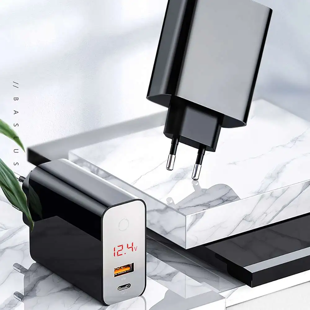 

Mobile Phone Charger Smart Power Off Digital Display Quick Charge USB Charger Compact 45W For IPhone Xiaomi Samsung Huawei