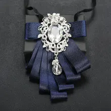 HISUMA ручная работа Мужская британская Роскошная Свадебная вечеринка танцевальная рубашка галстук Жених лента с кристаллами стразами галстук-бабочка