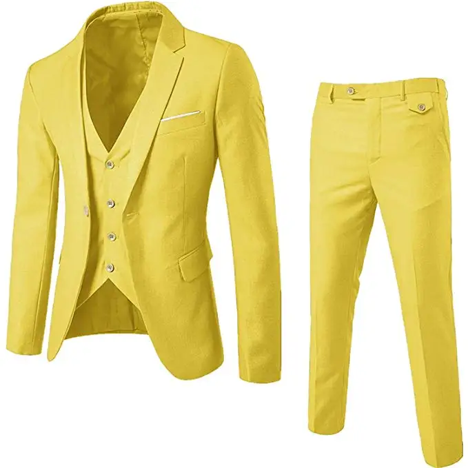 High quality and fashion 3 sets of tailored slim yellow men's suit ...