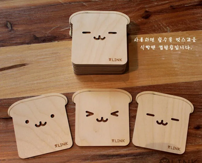 NEW smiley wool insulation pad, birch bear jottings cup pad Bear Coffee Coaster / Cup Mat