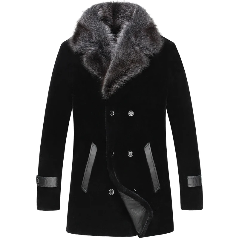

Large size 5XL Winter Sheep Shearing Outerwear Men Fur One-Piece Coat Men Long Mink fur collar Genuine Leather Wool jacket NO454