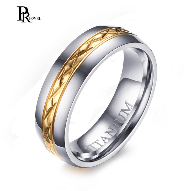 

6MM Men Womens Stainless Steel Ring Gold Color Inlay Design Band Size 5-8