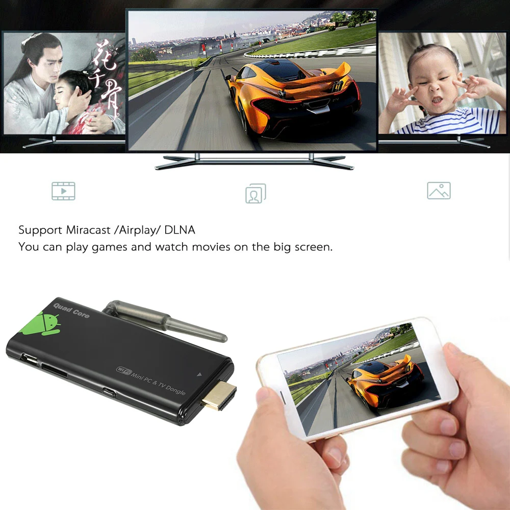 Мини ПК KODI XBMC Miracast DLNA 4 Android TV V21 Stick четырехъядерный процессор Airplay Электронный