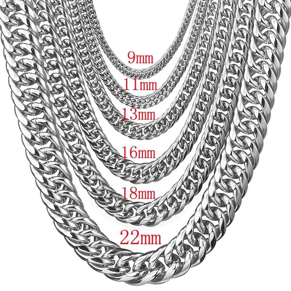 Полировки Серебра Цвет Нержавеющая сталь 7-40 дюймов вариант Для мужчин 7/9/11/13/16/18/22 мм широкий бордюр кубинская цепь Цепочки и ожерелья или браслет