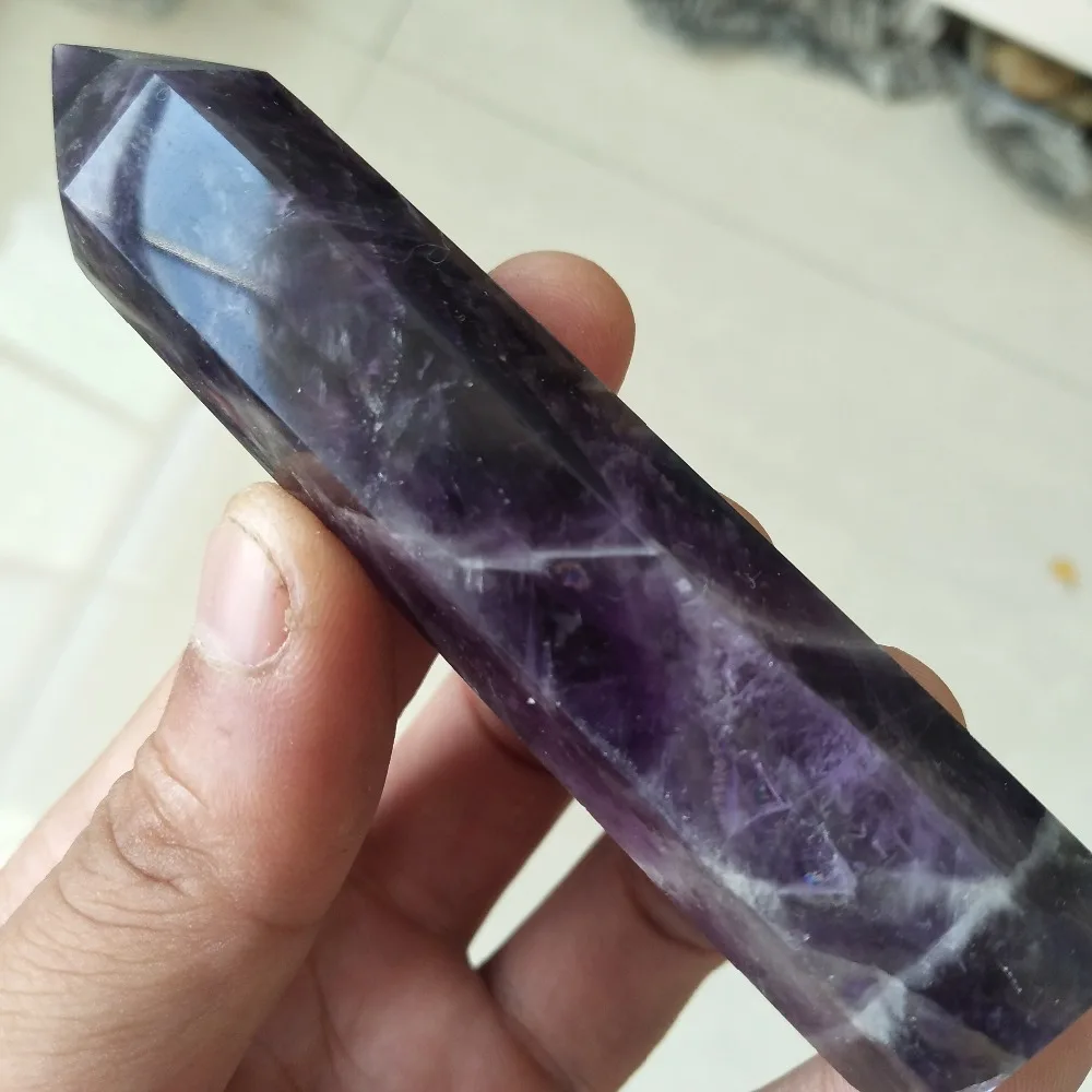 1pc 100mm 65g Natural amethyst crystal point feng shui chakra transparent quartz crystal wand and healing