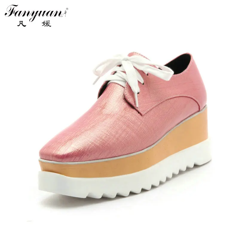 

7cm Wedge Shoes Women Pumps Patent Leather Lace Up Shoes Vintage Square Toe Luxury Glitter Platform Casual Shoes Plus Size 2017