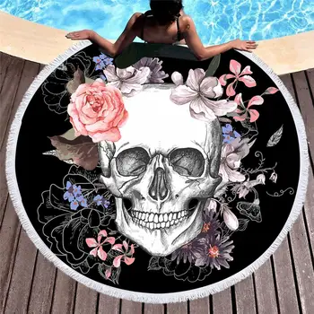 

150cm Round Women Large Bath Towel Thick 3d Sugar Skull Printed Beach Towel Fabric Quick Compressed Towel Tapestry Yoga Mat