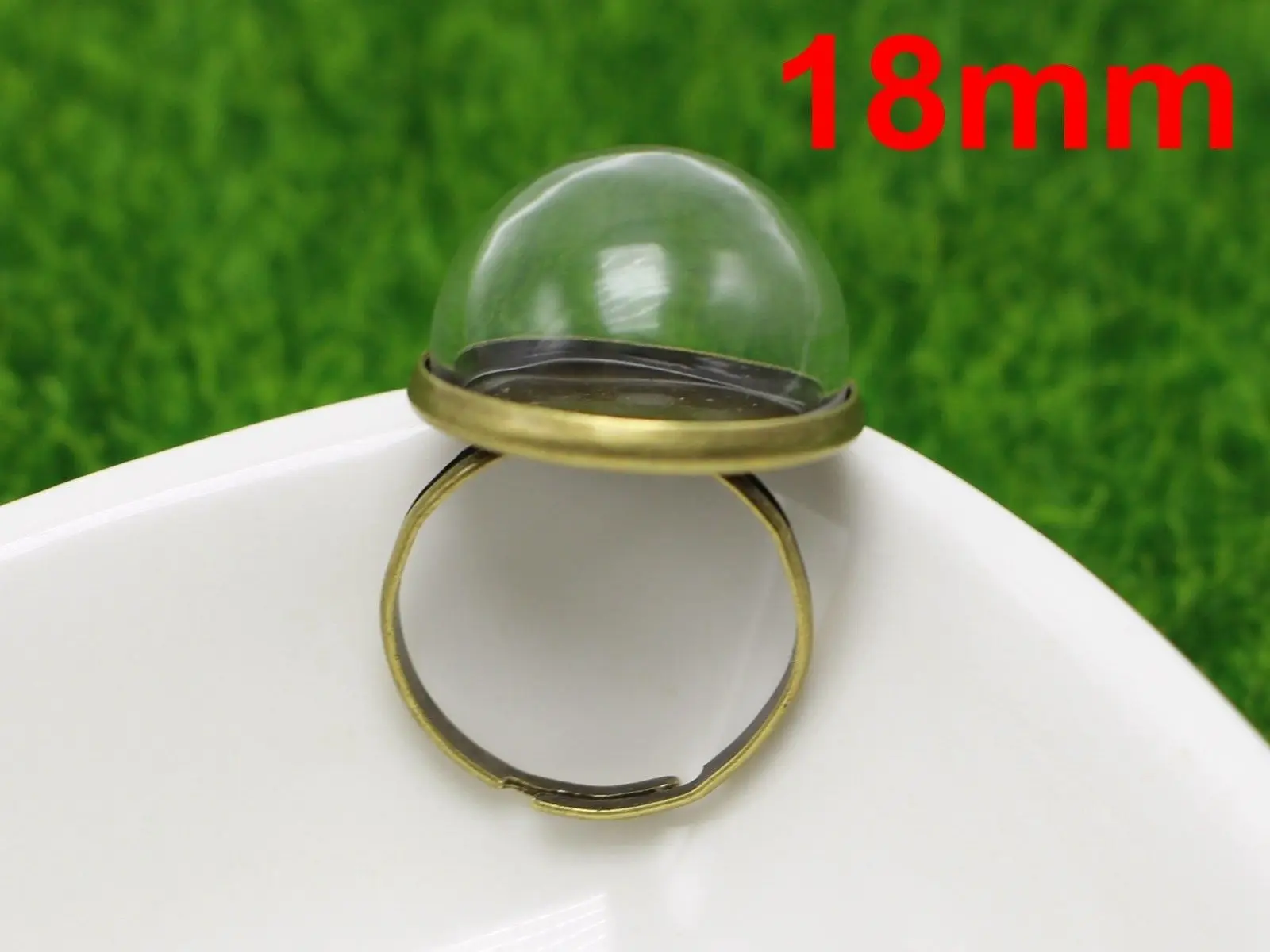 

2 Bronze Adjustable Ring with 18mm Clear Glass Dome Terrarium 1/2 Globe Bottle