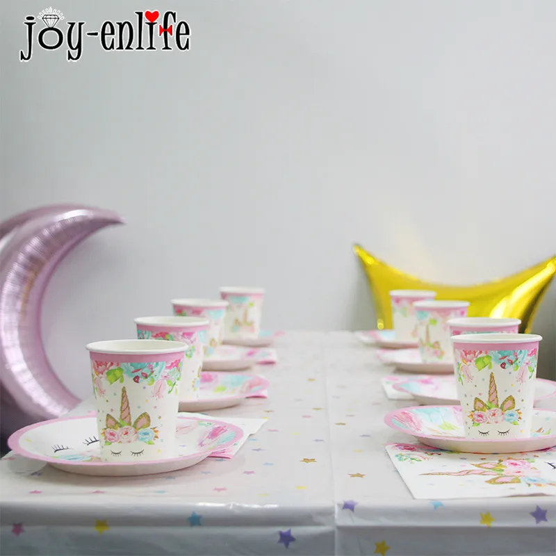 JOY-ENLIFE посуда для вечеринки в честь Дня рождения набор в форме единорога с днем рождения баннер тарелка попкорн коробка детский душ принадлежности для свадебной вечеринки