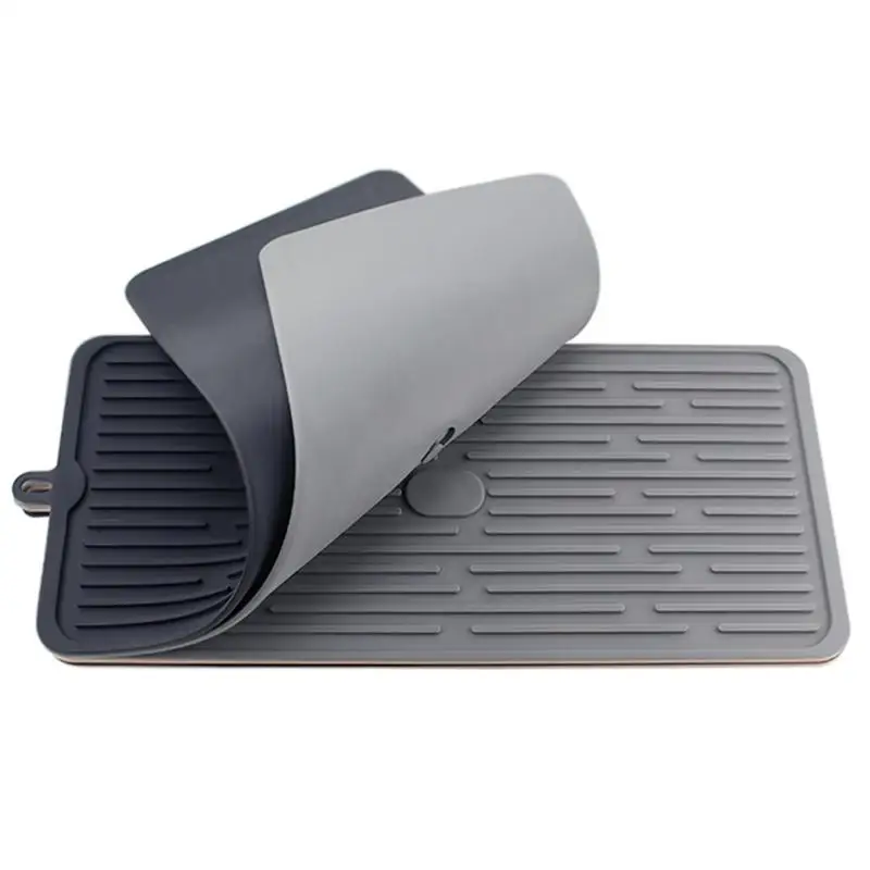 

Useful Silicone Drain Pad Rectangle Drying Mat Kitchen Thick Counter Deep Grooves Drain Tray For Home Kitchen Restaurant Bar