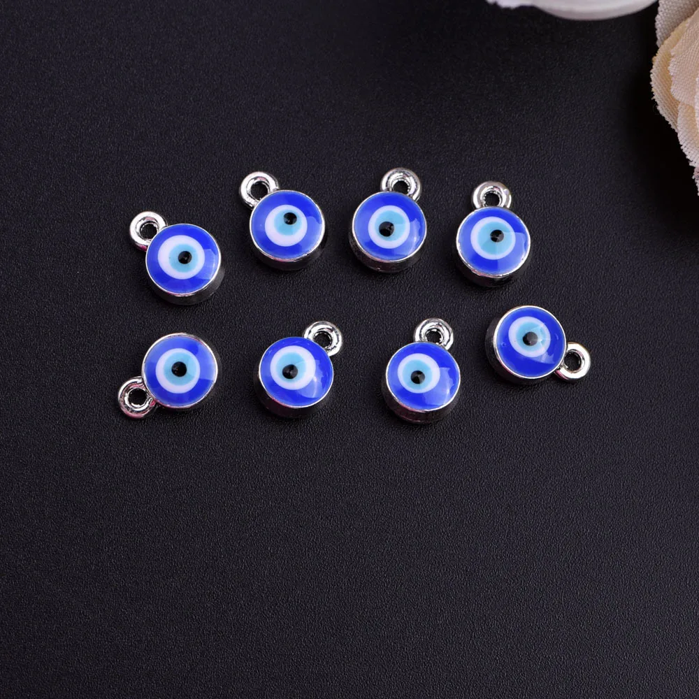 

LEENAHAR-10pcs 7mm Silver Color Turkish Evil Eye Round Beads for Fashion Jewelry Makings DIY Bracelet Necklace Women Gifts
