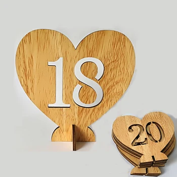 

1-20 Wooden Table Numbers Holders Heart Design Number Plate Decorations Wedding Seat Signs Birthday Party Table Direction Sign