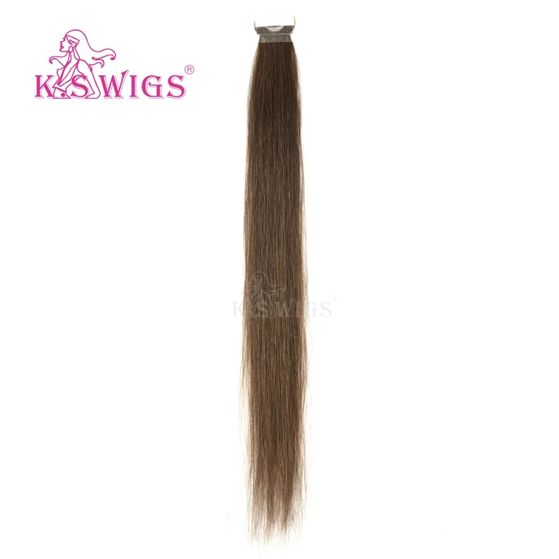 K.S WIGS Straight Double Drawn Remy Hair PU Skin Weft Hand Tied Tape In Human Extensions 16'' 20'' 24''