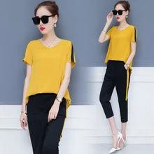 YICIYA Plus Size Large 2 Piece Set Outfit Tracksuit Sportswear Co-ord Set for Women Clothing 2020 Summer Yellow Top and Pants