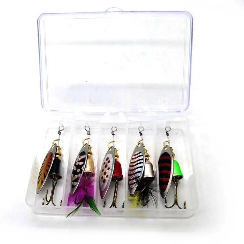 5Pcs 7.7g Spinners Fishing Lures Hard Bait Sequin With Feather Bass For Perch Salmon Pike Trout Tackle Lure Fishing Accessories