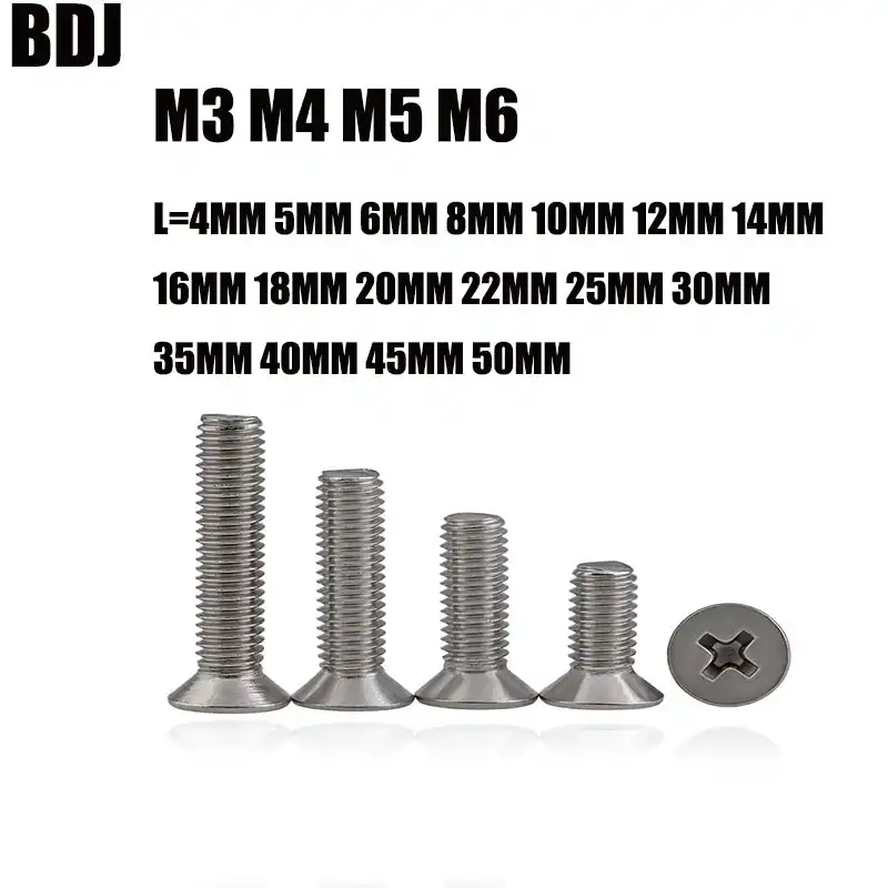 x 25mm Cross Counter Sunk Stainless Steel Screws Bolts M4 10 pieces 4mm