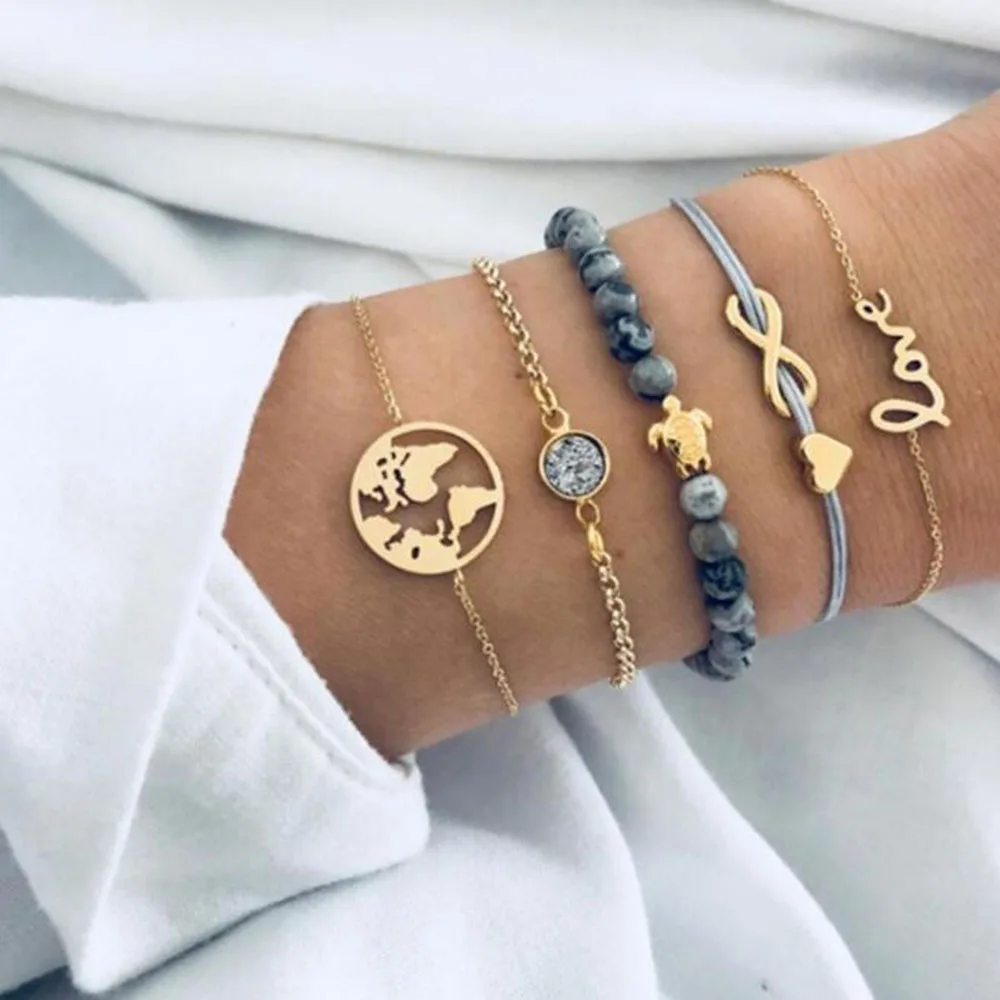 Thliveou 5 шт./компл. богемный золотой браслет с бусинами в форме сердца Pulseras mujer