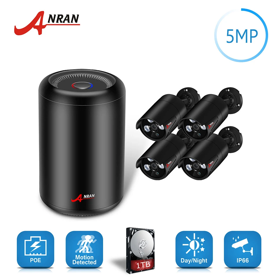 ANRAN CCTV H.265 8CH HD POE NVR 5.0MP 1920P Массив ИК День Ночь Открытый Пуля безопасности IP POE камера система с жестким диском