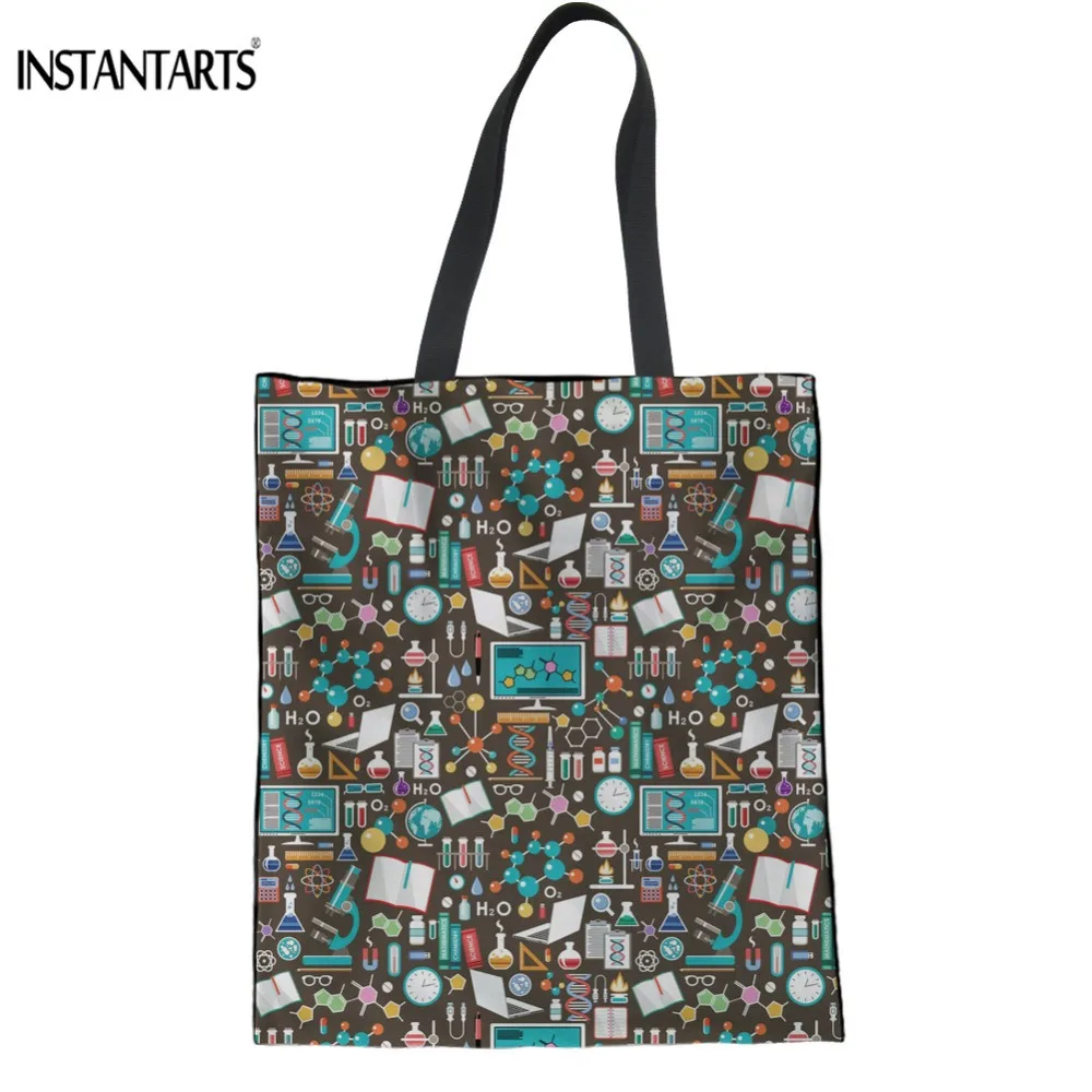 

INSTANTARTS Science Prints Handbags Women Canvas Luxury Reusable Shoulder Bags Linen Multifunction Folding Messenger Bags 2019