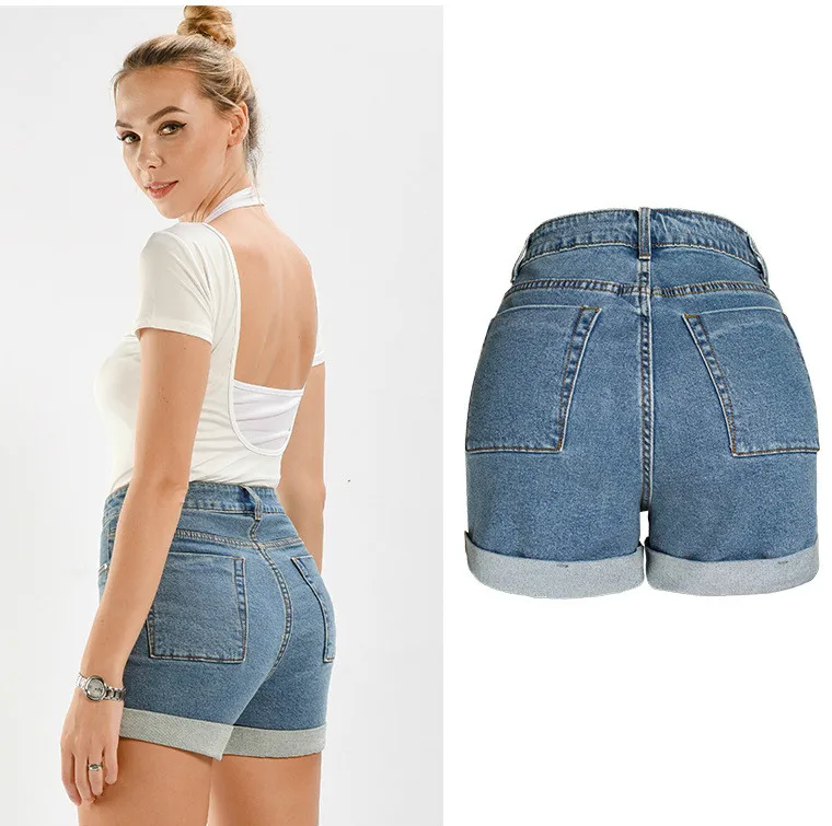 LOGAMI High Waist Summer Sexy Denim Shorts Women Pocket Button Slim Short Jeans Women'S Casual Shorts Plus Size 4XL