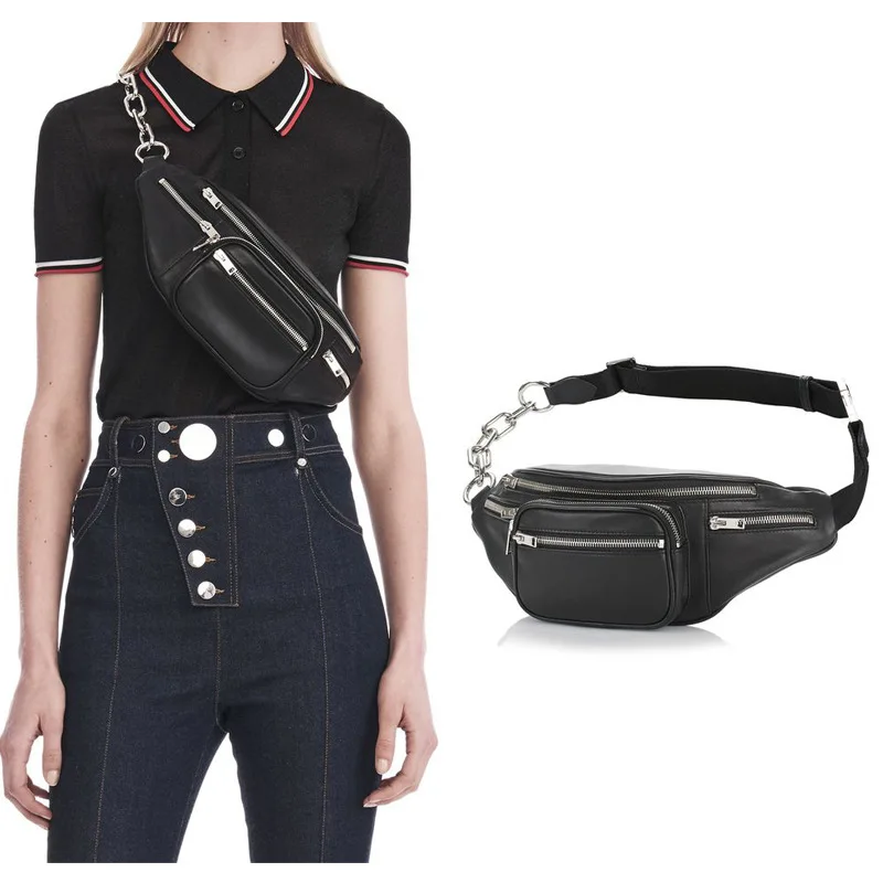 

2019 Waist Bag Genuine Leather Women Chest Bags High Quality Fanny Packs Belt Luxury Black Fashion Girls Zipper Messenger Bags