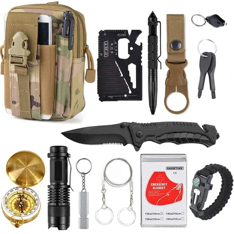 13 In 1 Emergency Survival Gear Professional First Aid Kit Outdoor Camping Hiking Survival Tools Whistle Tactical Tools for Wildness (1)