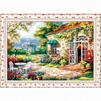 

Garden house cross stitch kits patterns with threads Precise Printed landscape Counted Cross-Stitching scenic embroidery diy set