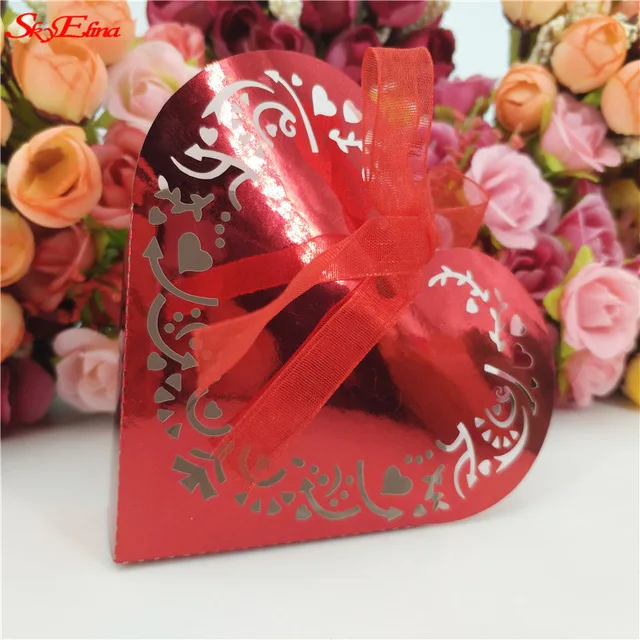 bright red 10/50 шт в наборе «любящее сердце» конфетная коробка для свадебного подарка коробка шоколада для гостей вечерние поставки Свадебные украшения 5zSH152 - Цвет: bright red