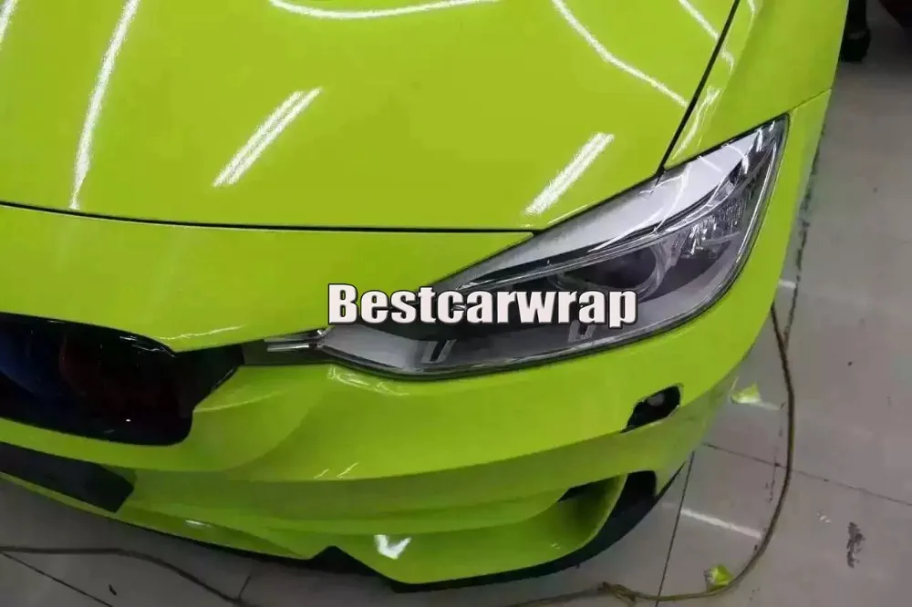 Lime green gloss car wrap vinyl With 3 Layers Shiny Green super glossy