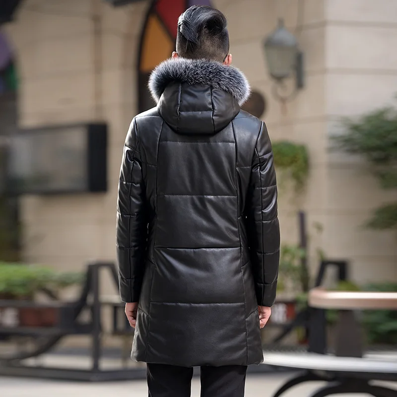 Batmo, Новое поступление, зимняя куртка высокого качества, искусственная кожа, 95% белый утиный пух, Воротник из меха енота, длинная мужская куртка с капюшоном, теплое пальто для мужчин, 1716