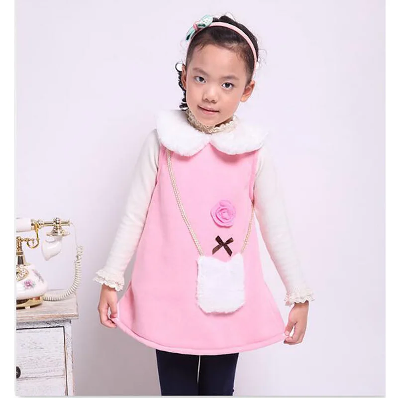 Cotton Warm Girl Vest Dress Winter Robe Enfant Thick Toddler Kids