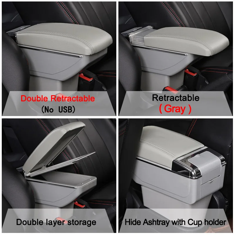 Double Gray Для Ford Focus подлокотник коробка фокус подлокотник Универсальный 2005-2011 Автомобильная центральная консоль Модификация аксессуары двойной поднятый с USB - Название цвета: Double Gray