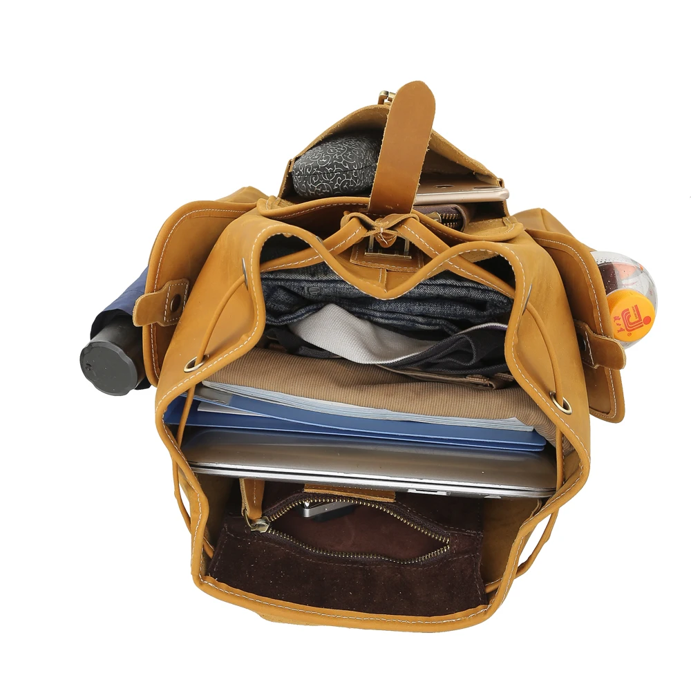 Tiding Британский Ретро Crazy Horse кожаный рюкзак для мужчин String рюкзак 14 ''путешествия Weekender плеча школьная сумка коричневый 31653