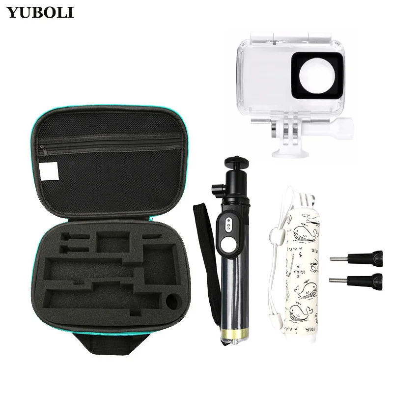 

YUBOLI yi 4k selfie stick + waterproof case + floaty monopod + camera bag case for xiaomi yi 4k camera 2 xiaoyi 4k accessories