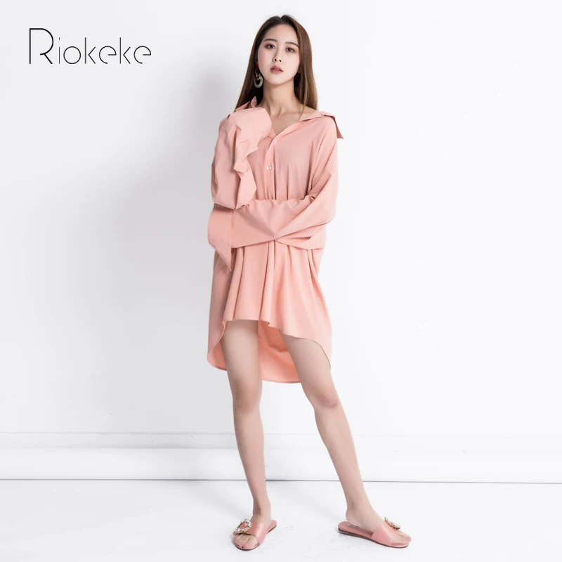 Riokeke негабаритное платье рубашка с длинными рукавами для женщин Повседневная