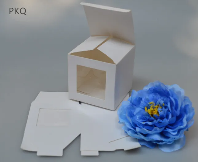 

50pcs square small cube white paper gift box,white kraft cardboard boxes for packaging/natural kraft boxes with clear pvc window