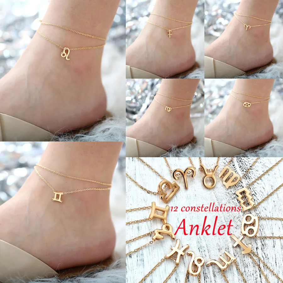 IF ME Multilayer 12 Constellation Zodiac Sign Anklets for Women Girl Gold Beach Ankle Bracelet On Leg Fashion Jewelry 2019 Gifts IF ME Multilayer 12 Constellation Zodiac Sign Anklets for Women Girl Gold Beach Ankle Bracelet On Leg Fashion Jewelry 2019 Gifts