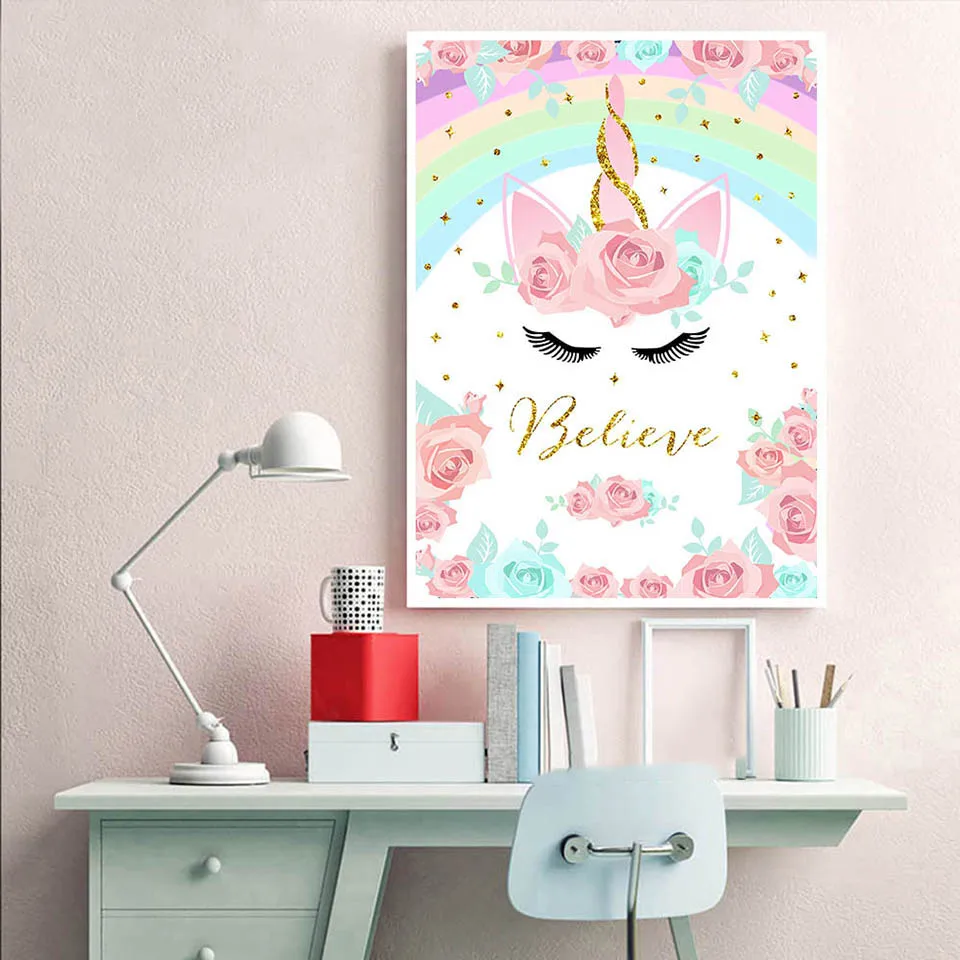 Rainbow-Unicorn-Poster-Print-Baby-Nursery-Wall-Art-Canvas-Painting-Cute-Nordic-Decoration-Picture-Children-Kids