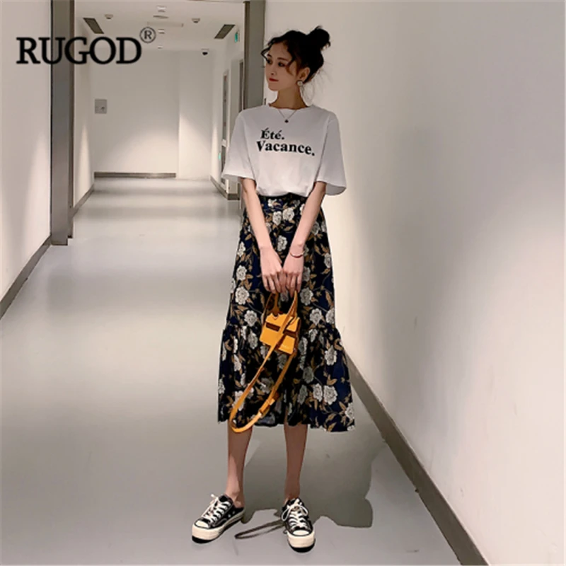 Платье RUGOD женское с коротким рукавом а-силуэта принтом и оборками | Женская