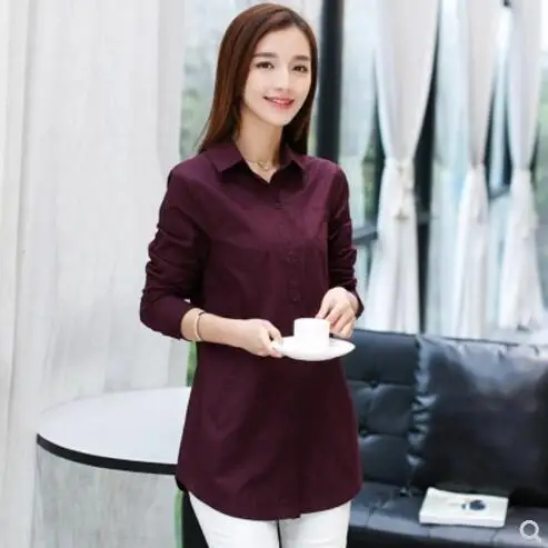 wine red long sleeve XL-6XL, хит, новинка, женская одежда, модная, весна-осень, чистый хлопок, с длинным рукавом, рубашки, повседневные, свободные, средней длины, рубашка, плюс размер - Цвет: wine red long sleeve